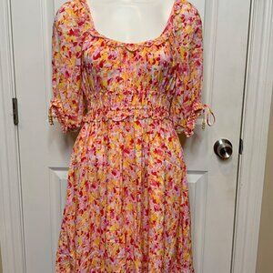 Hale Bob Pink, Orange & Yellow Floral Fit & Flare Dress, NWT! Size XS